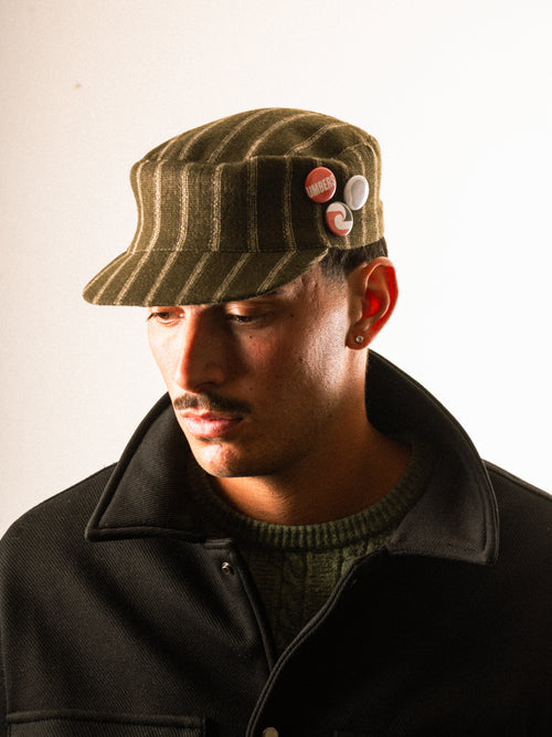 Forest Pinstripe Cadet Cap — Khaki / Cream