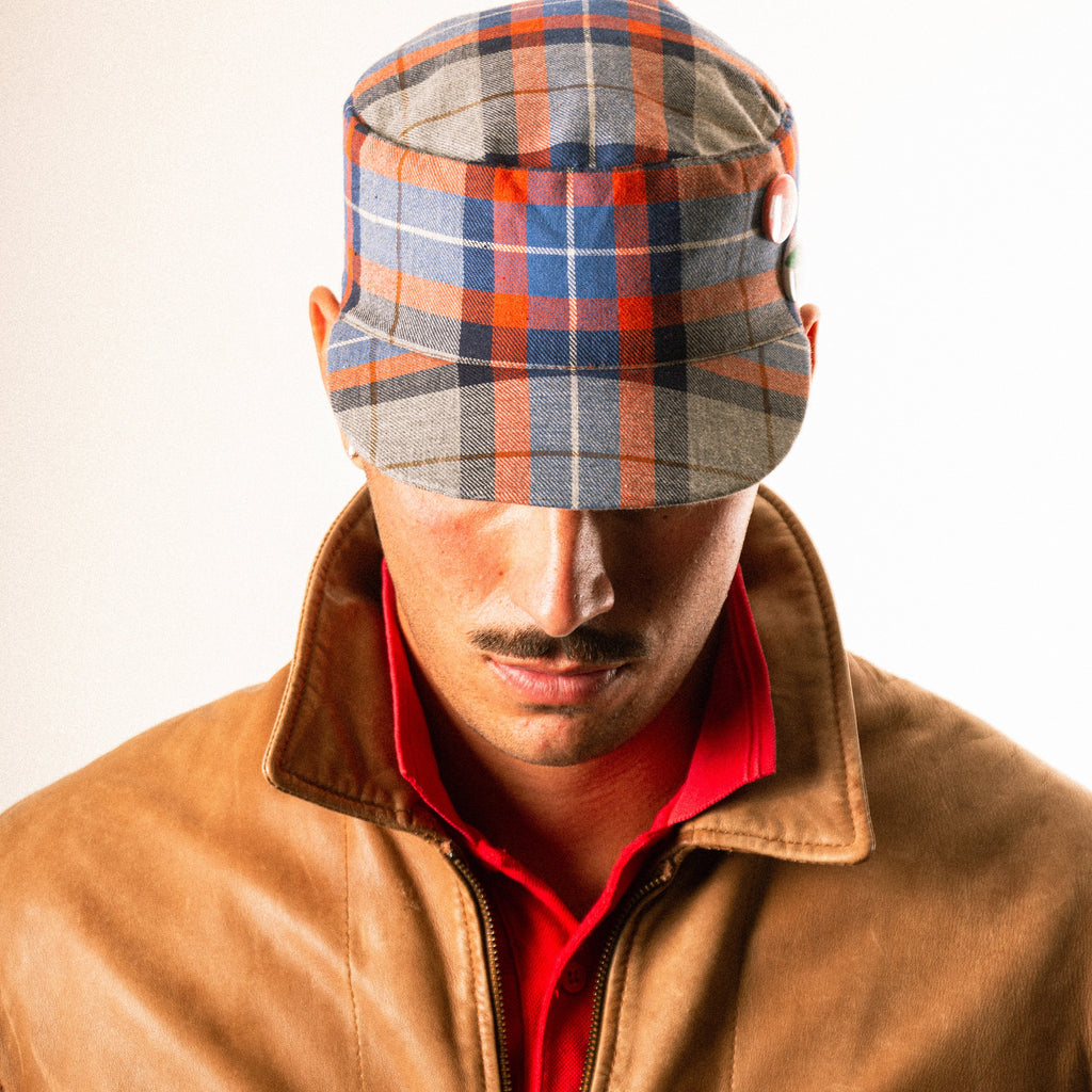 Brushed Tartan Cadet Cap — Orange / Blue