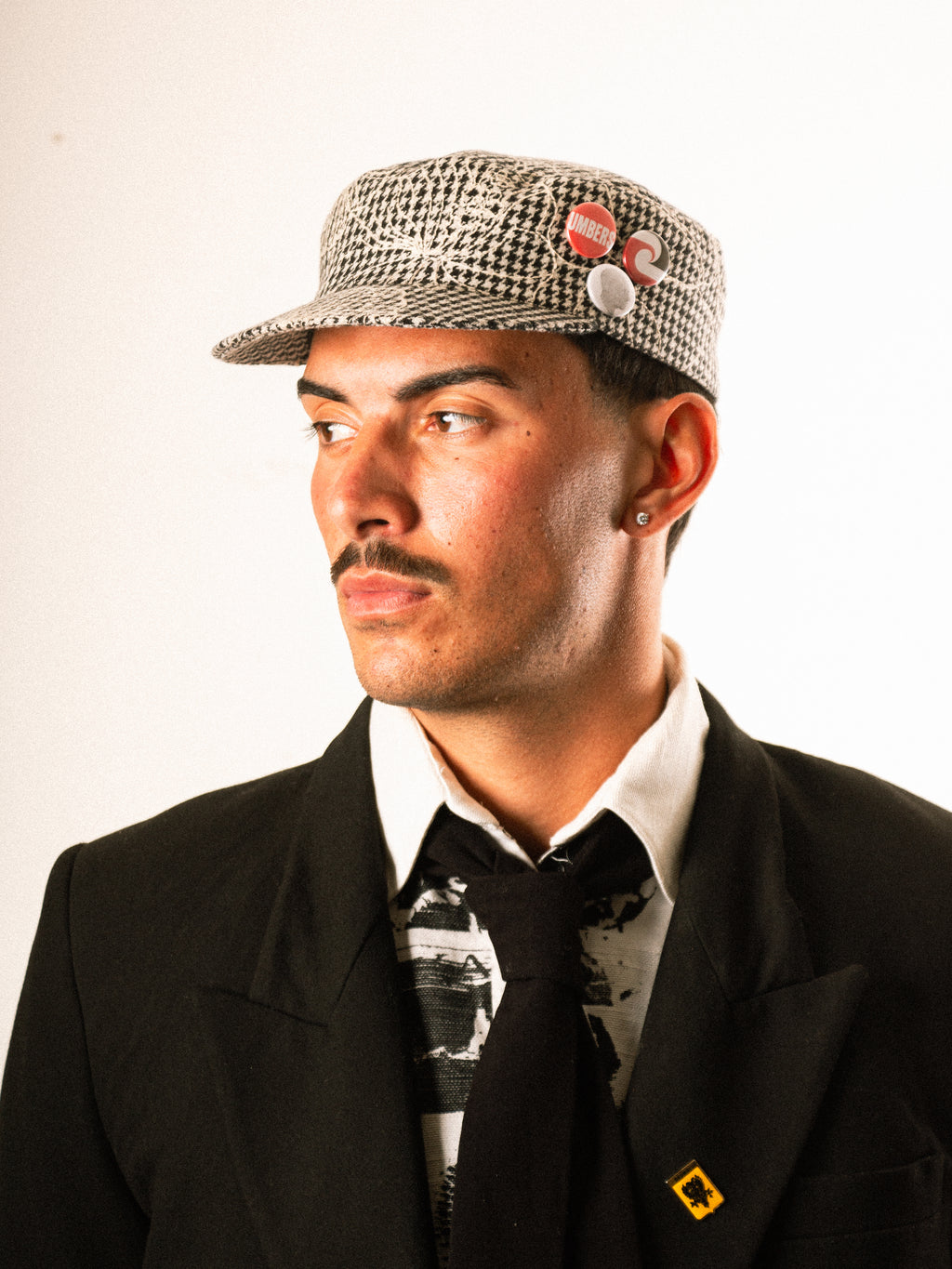 Floral Houndstooth Cadet Cap — Black / White