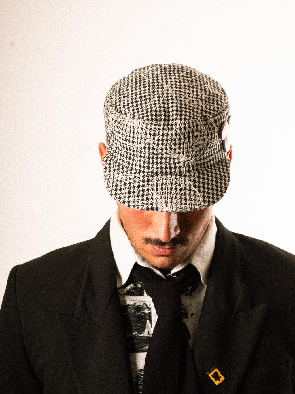 Floral Houndstooth Cadet Cap — Black / White