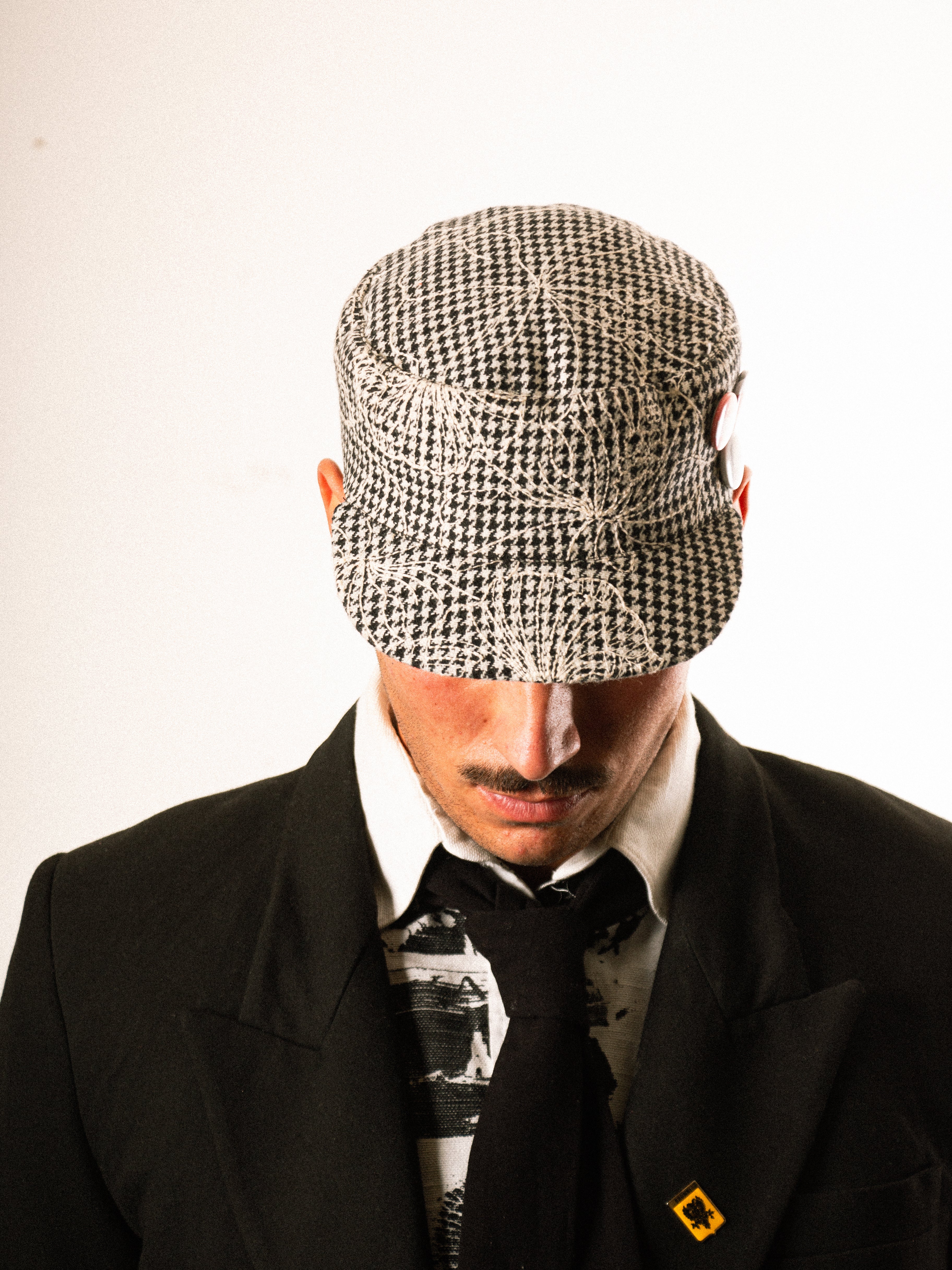 Floral Houndstooth Cadet Cap — Black / White
